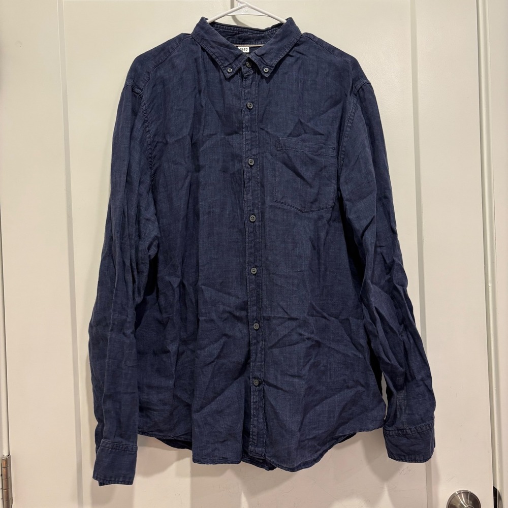 Banana Republic Camden Fit Navy Blue 100% Linen Long Sleeve Button Down Shirt XL